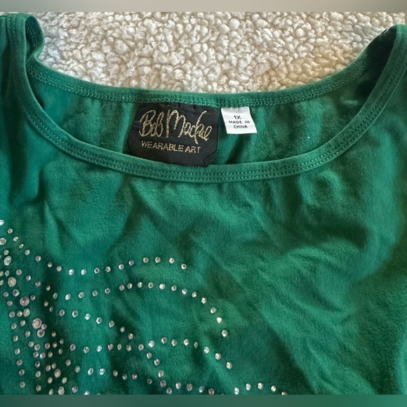 Bob Moche Wearable Art Women’s Long Sleeve Green Pullover Top size 1X Sequins - Picture 9 of 9